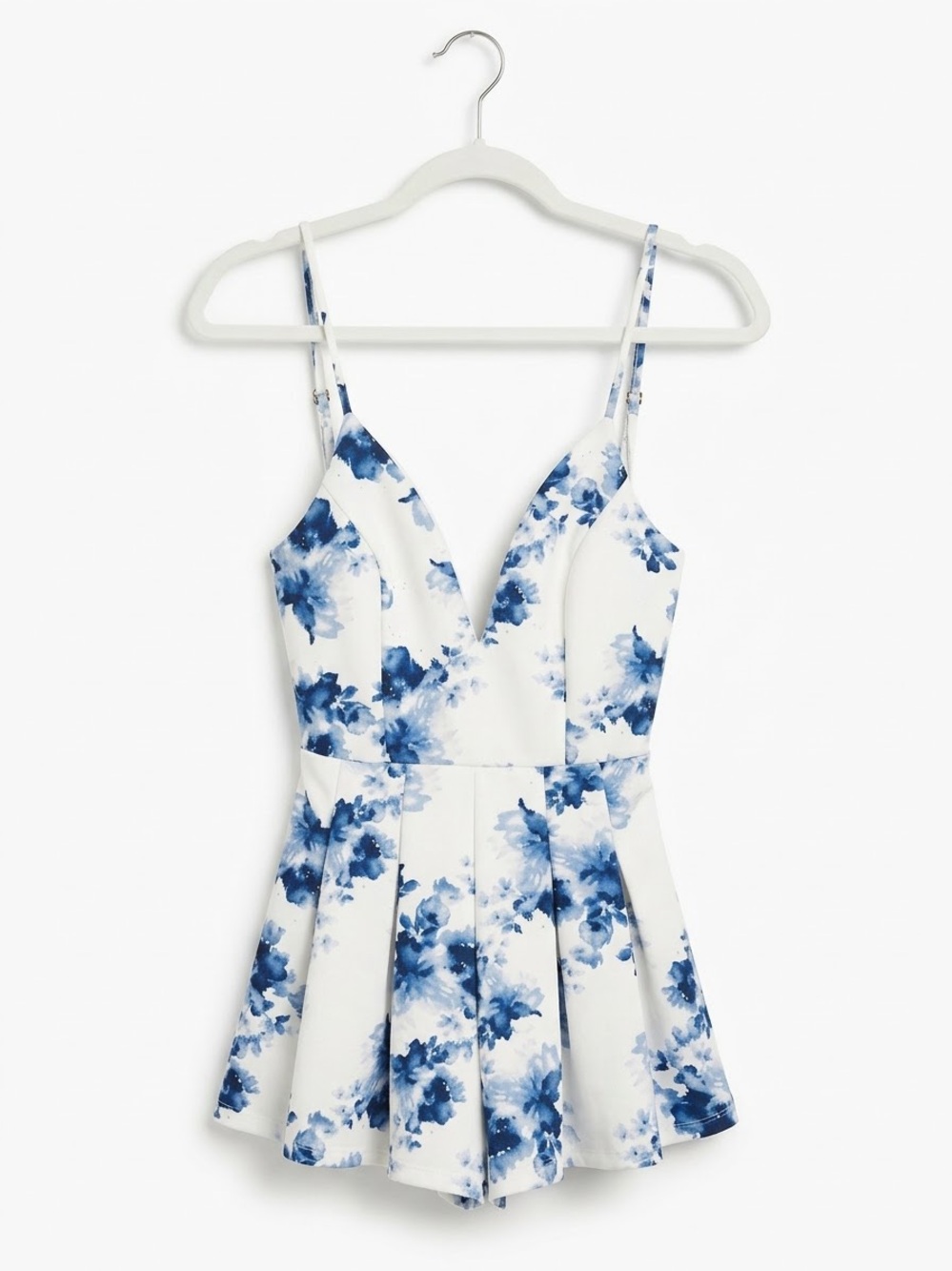 Windsor White and Blue Floral V-Neck Romper